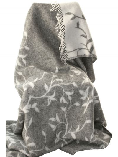 Mara Wolldecke Rankendesign grau-weiß